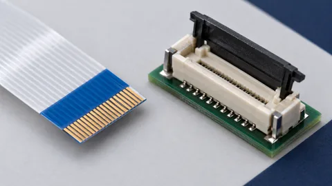 Hình minh họa đầu ghép nối của cáp mềm và đầu nối FPC/FFC đang mở